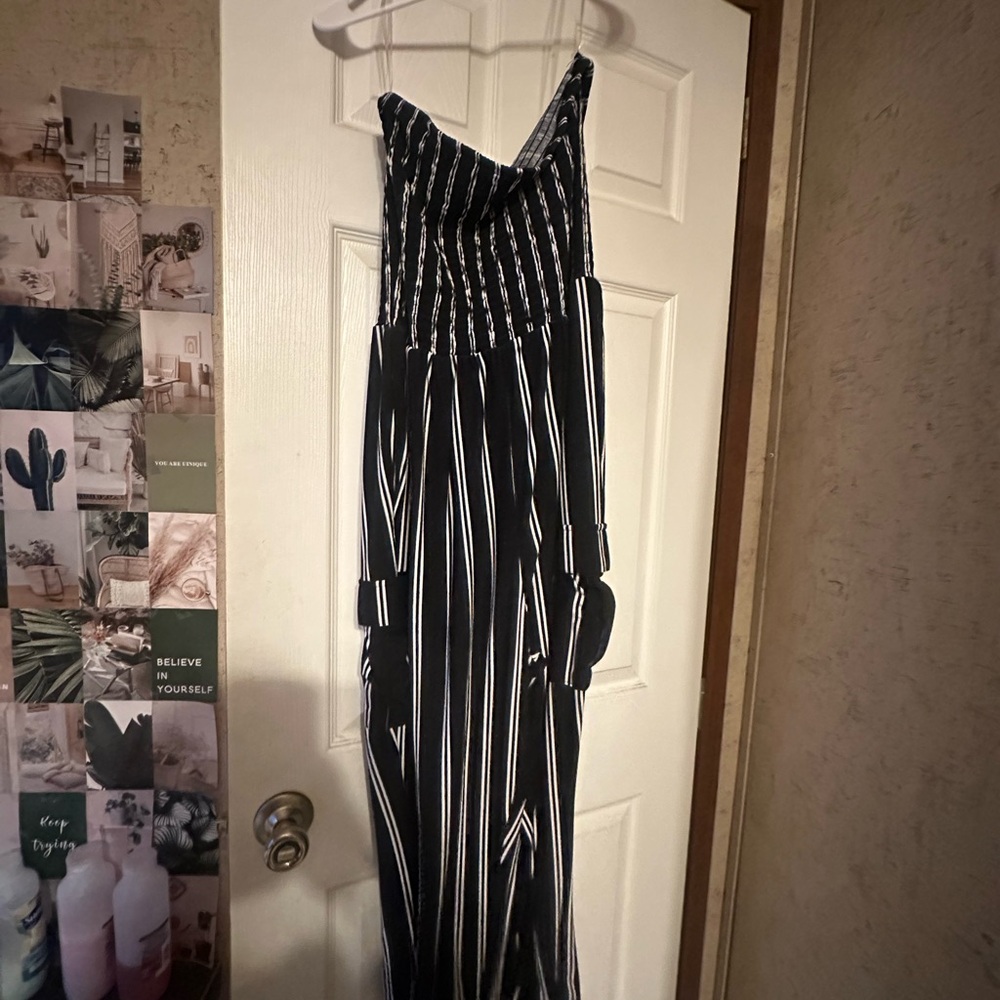 Derek Heart Black and White Striped Jumpsuit